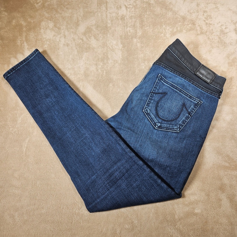 True Religion Halle Mid Rise Super Skinny Jeans Blue Size 31 Dark Wash Denim